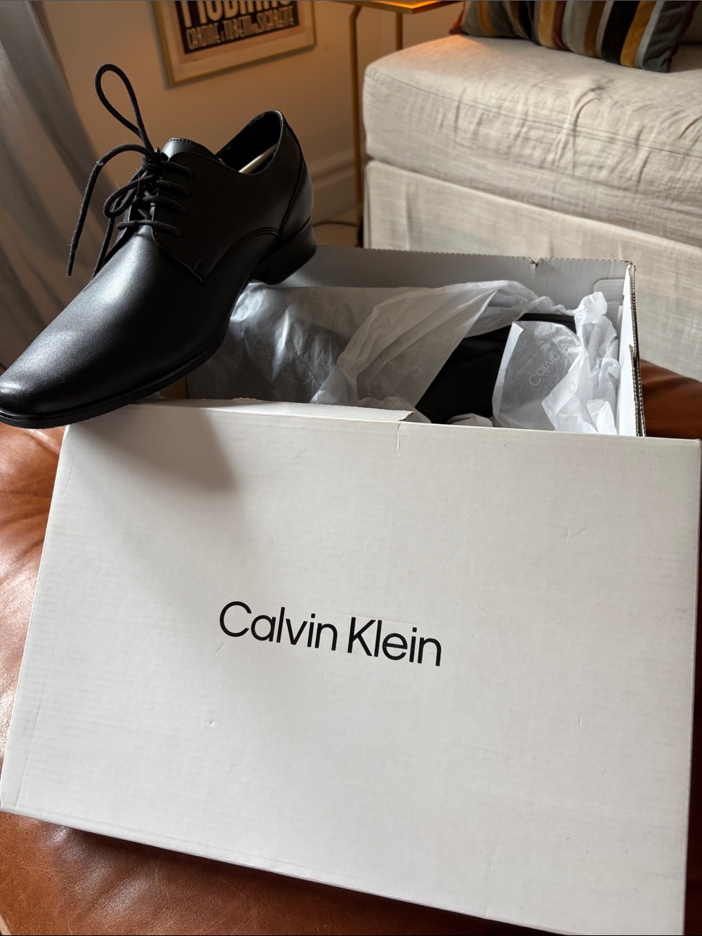 Calvin Klein Black Leather Lace-Up Oxfords